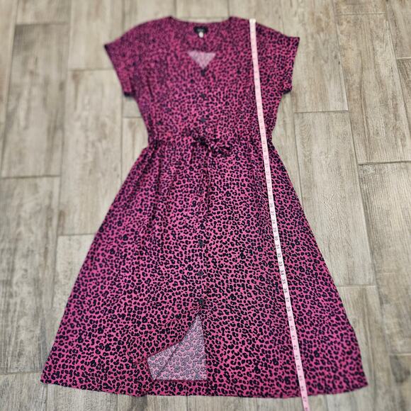 Joules Yasmine Dress Women’s US 10 Pink Leopard Button Front V-Neck Belted Midi - Picture 4 of 14